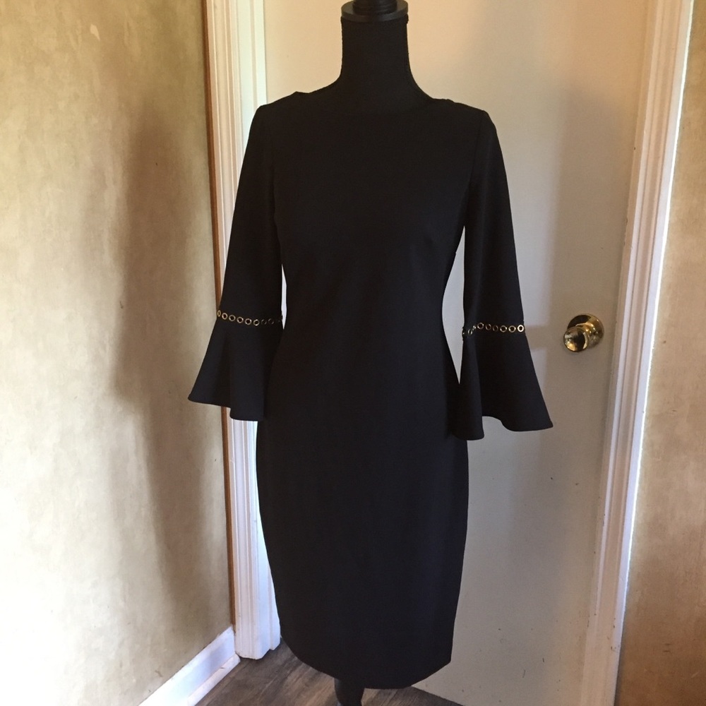 Calvin Klein Black Bell Sleeve Sheath Dress